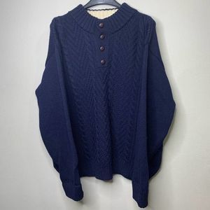 Blarney Woollen Mills Merino Wool Cable Knit Sweater Blue